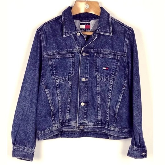 Tommy Hilfiger VTG 90s Big Flag Logo Denim Jacket - Picture 2 of 4